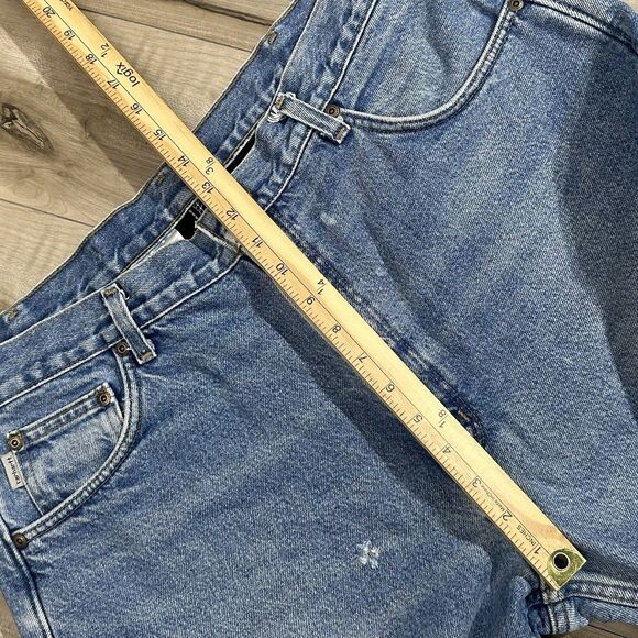 Carhartt Faded Blue Distressed Fleece Lined Jeans Mens Sz 38 Denim Workwear Rip - Picture 9 of 10